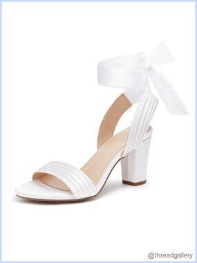 Coutgo Women's Strappy Chunky Heeled Sandals Bow Tie Lace Up Open Toe Pumps